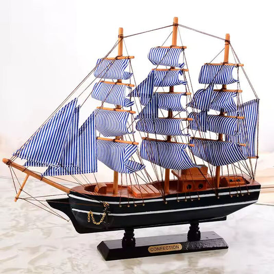 New Pirate Ship Model Wooden Sailing Ship Mediterranean Style Home Decoration Handmade Carved Nautical Boat Model Gift Figurines