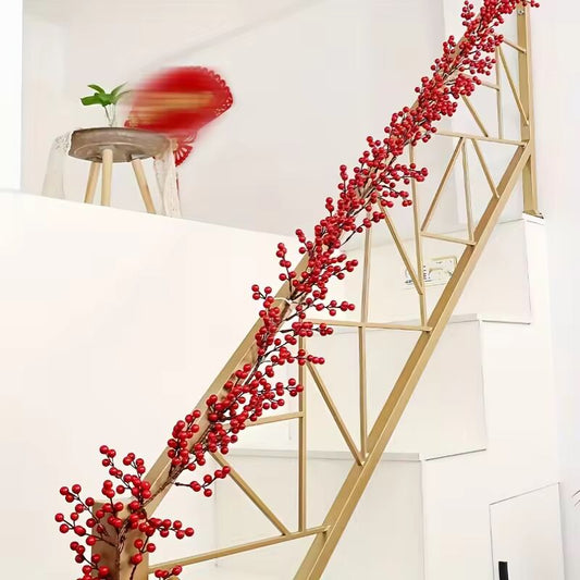 68/74 Inches Artificial Red Berry Garland Vine 2024 Christmas Decoration Holly Fruit Hanging Rattan New Year Decoration