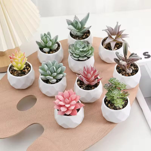 Simulated Diamond Flocked Succulent Bonsai Green Plant Potted Plant Home Decoration Desktop Ornament Mini Bonsai